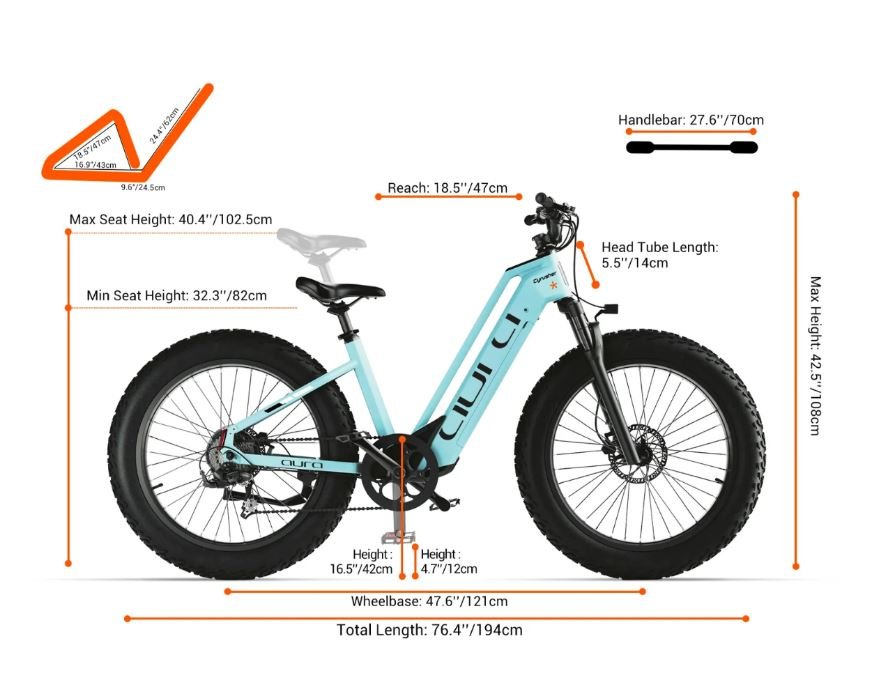 Cyrusher Aura Step - Through All - Terrain Fat - Tyre Electric Bike 250W (3 colours) - BikeVentures